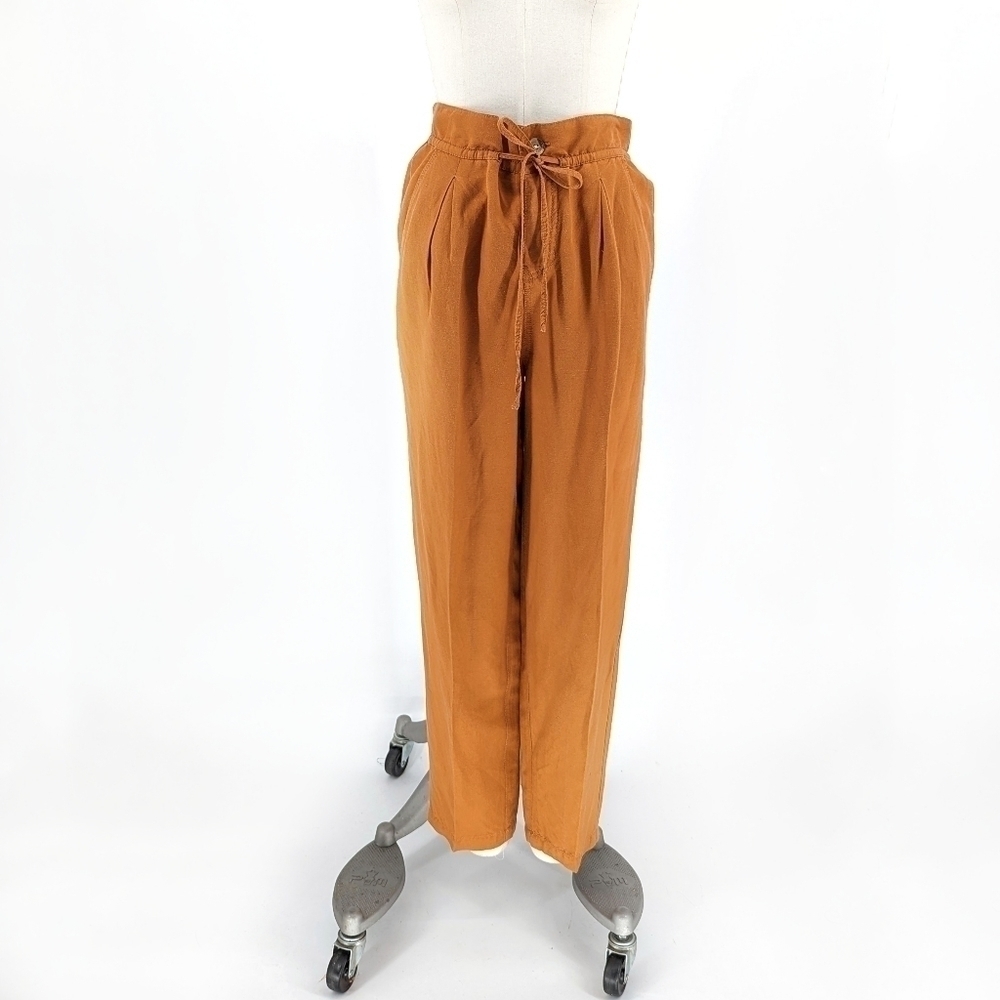 Loft Beach Linen Paperbag Pant Orange S summer leisure hipster drawstring casual